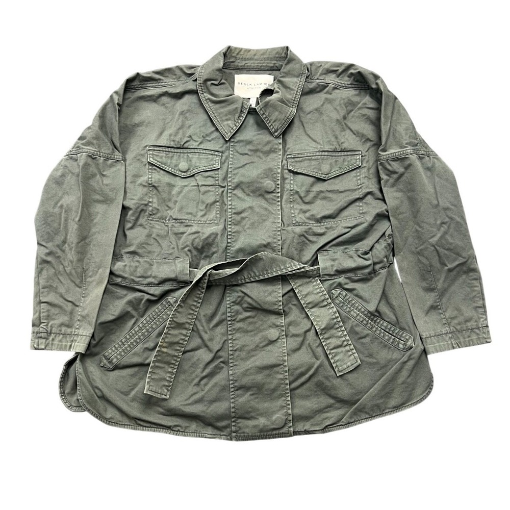 Athleta Derek Lam IOC Military Jacket Womens Large Green Cotton Stretch Full Zip